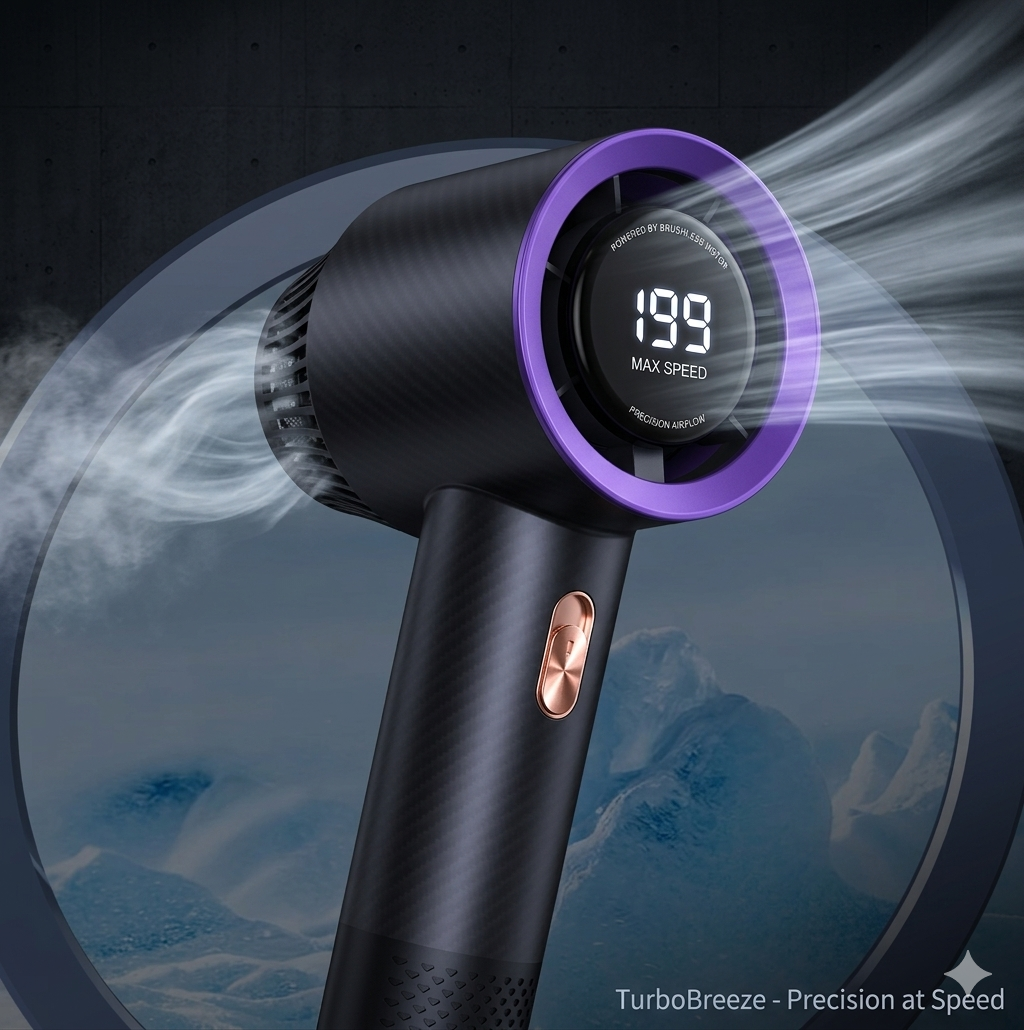 TurboBreeze Luxury Handheld Fan – 199-Speed Precision Control & High-Speed Brushless Motor
